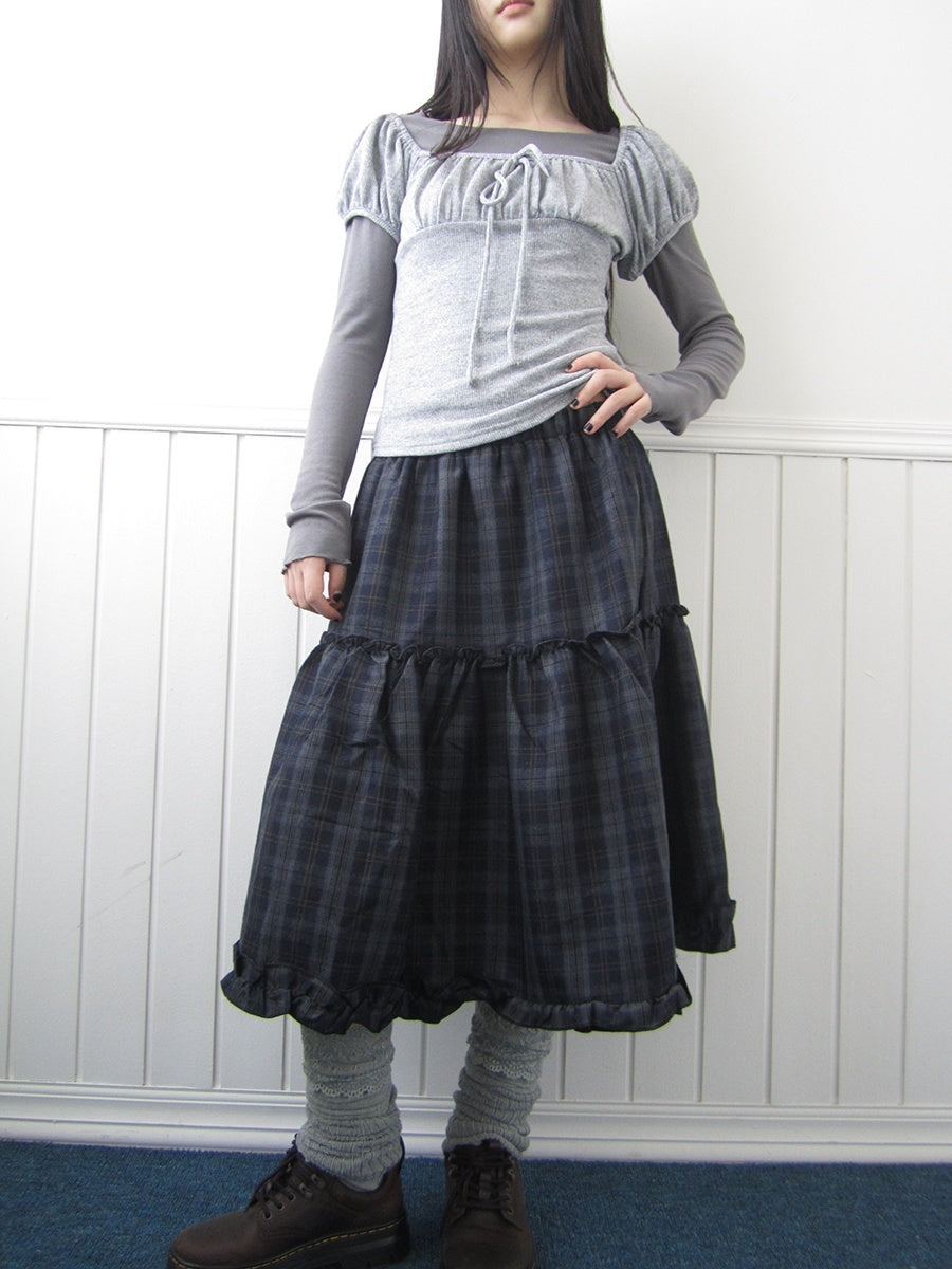 ang_project_Plaid_Ruffle_Trim_Elastic_Waist_A_Line_Women&