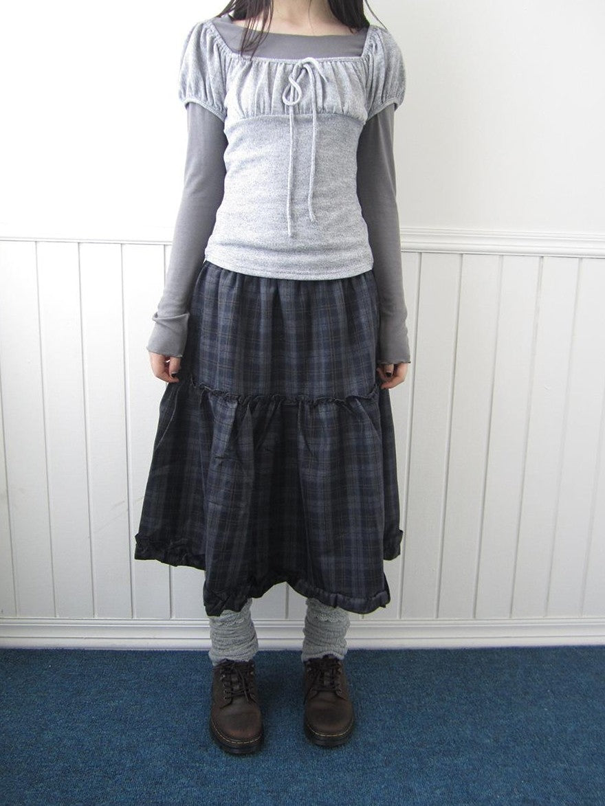 ang project Plaid Ruffle Trim Elastic Waist A Line Women&