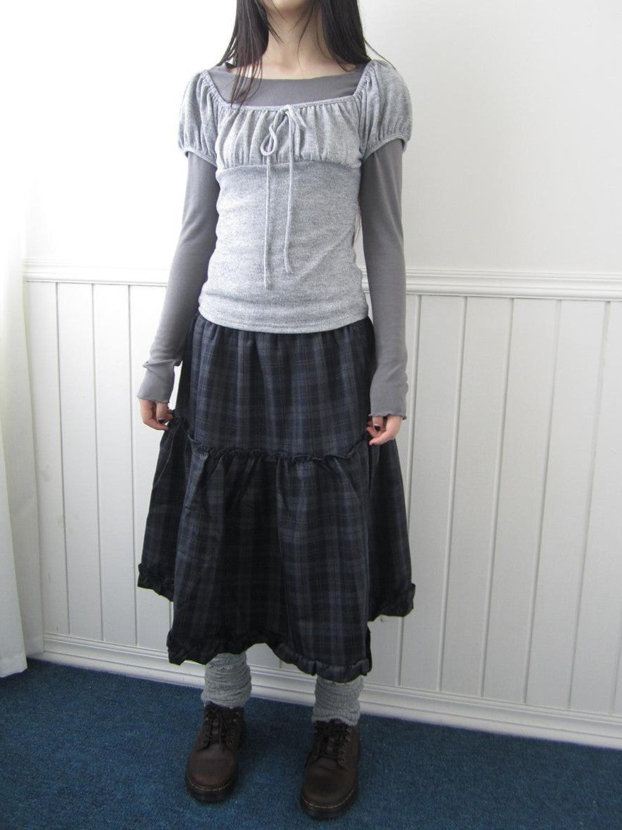 ang project Plaid Ruffle Trim Elastic Waist A Line Women&