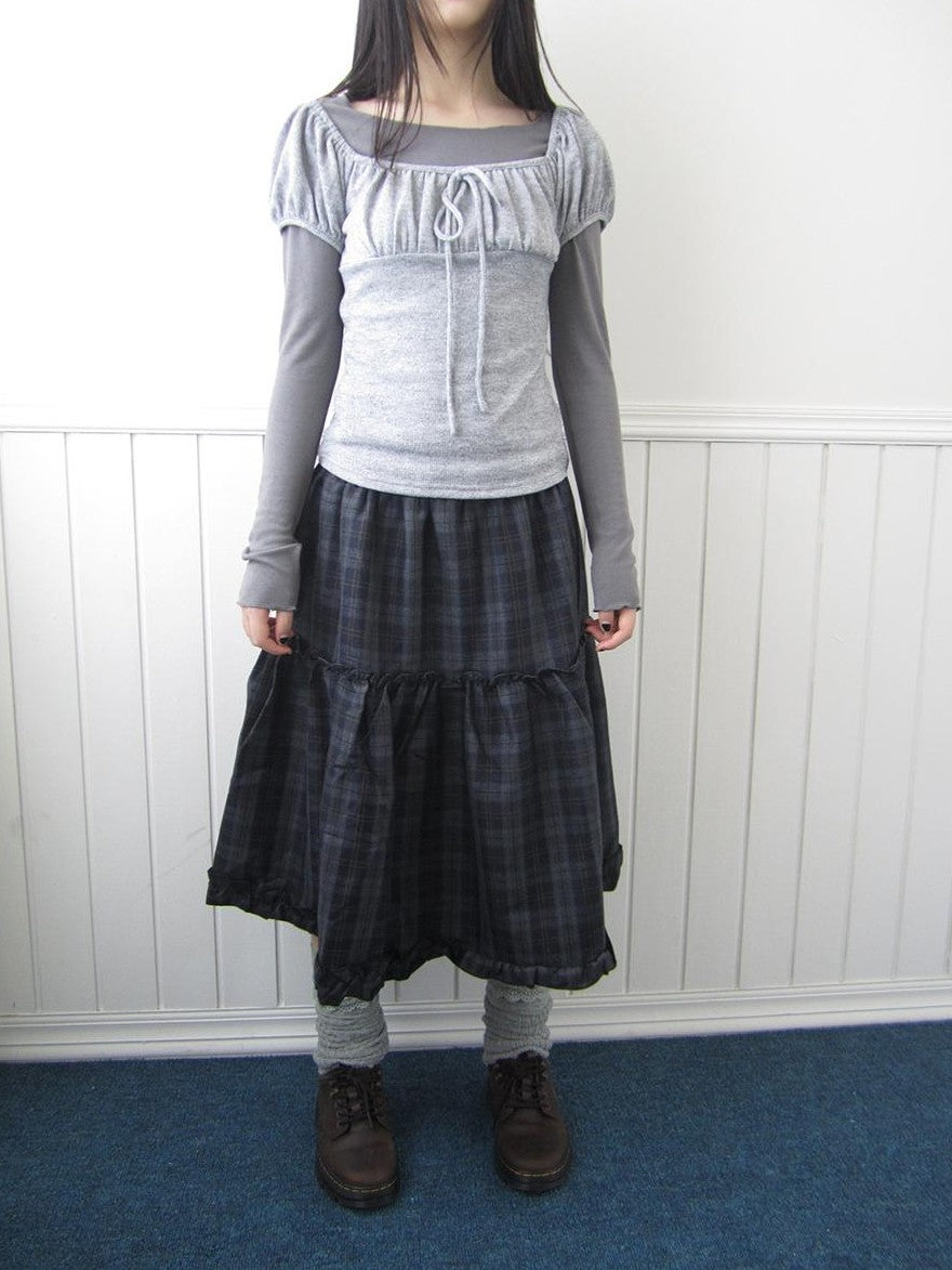 ang project Plaid Ruffle Trim Elastic Waist A Line Women&