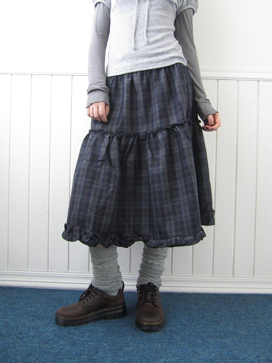 ang project Plaid Ruffle Trim Elastic Waist A Line Women&