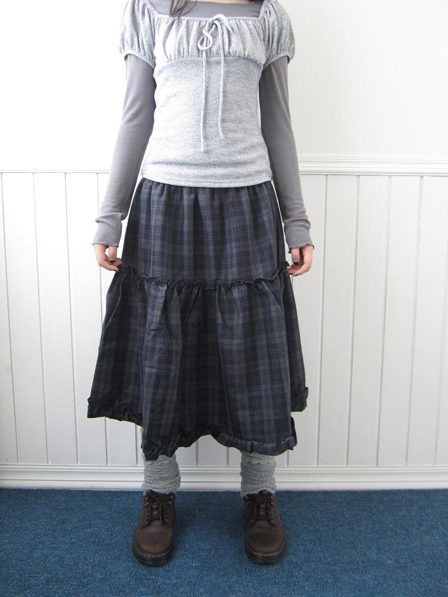 ang project Plaid Ruffle Trim Elastic Waist A Line Women&