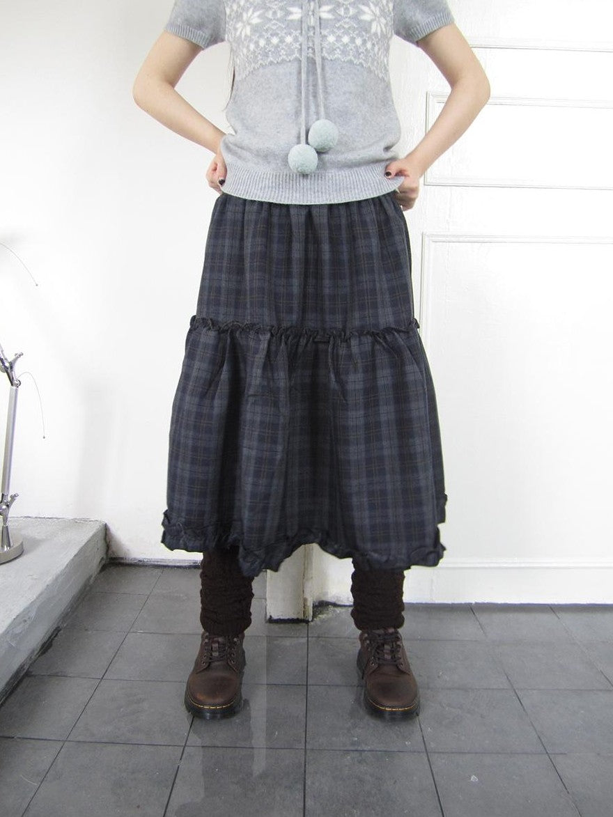 ang project Plaid Ruffle Trim Elastic Waist A Line Women&