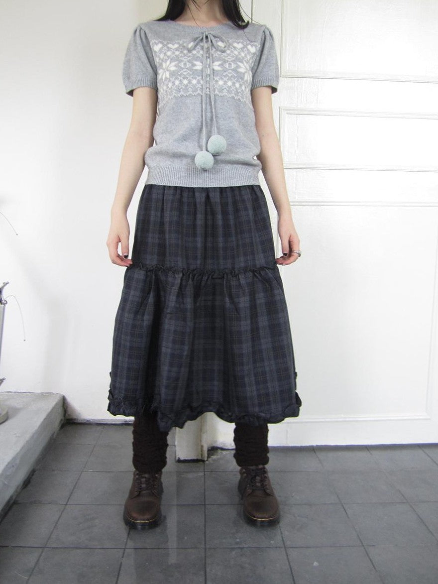 ang project Plaid Ruffle Trim Elastic Waist A Line Women&