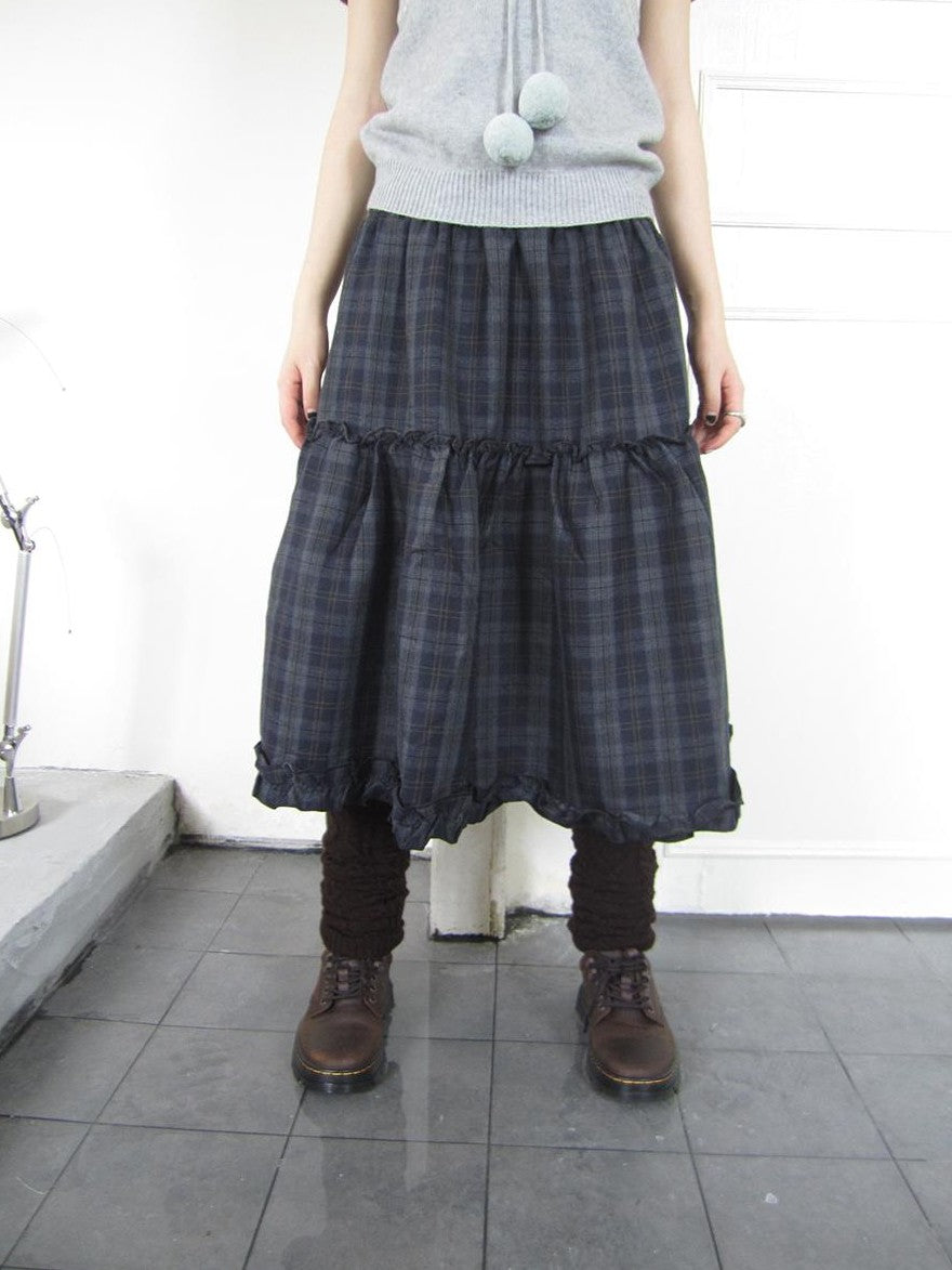 ang project Plaid Ruffle Trim Elastic Waist A Line Women&