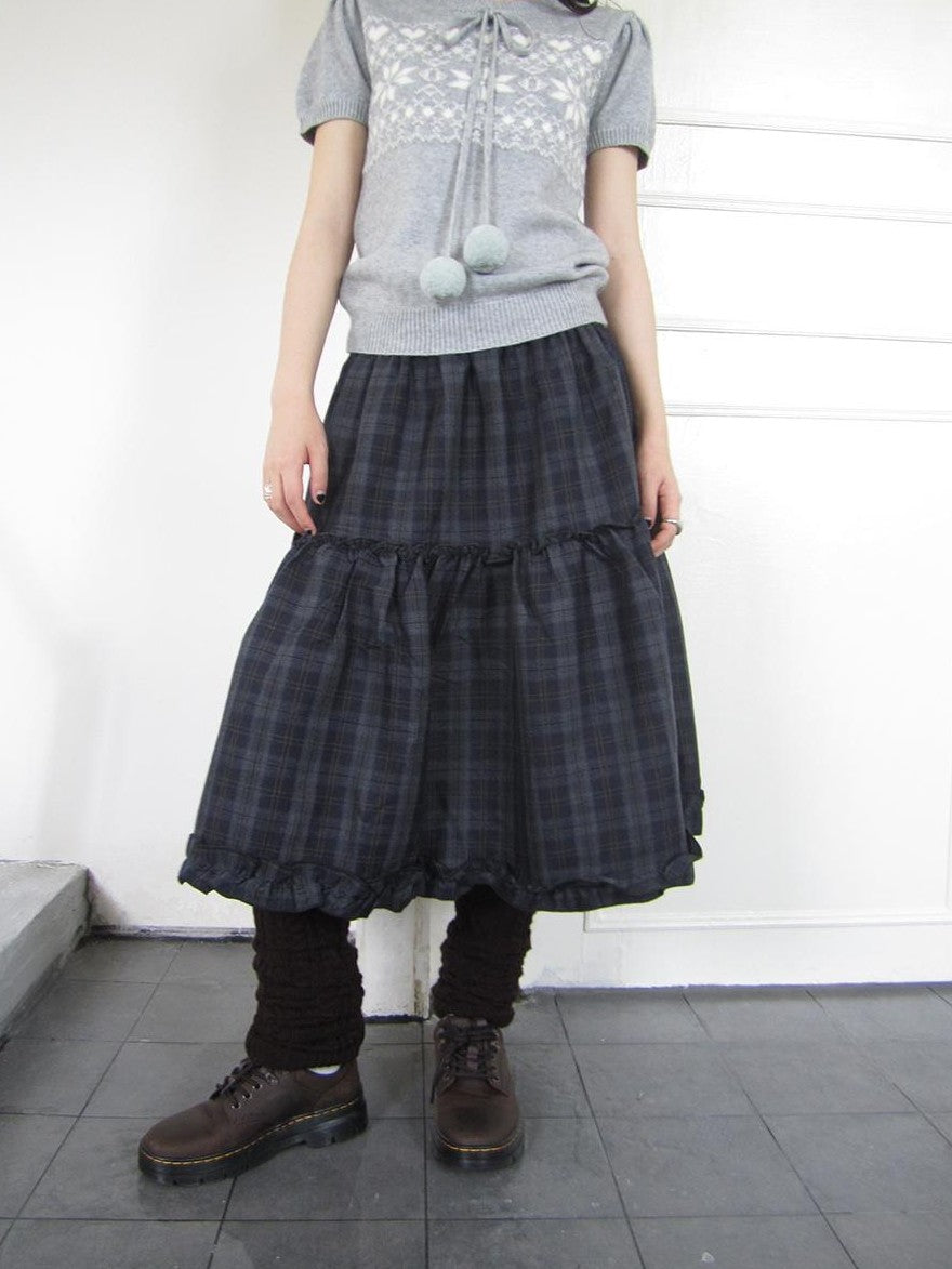 ang project Plaid Ruffle Trim Elastic Waist A Line Women&