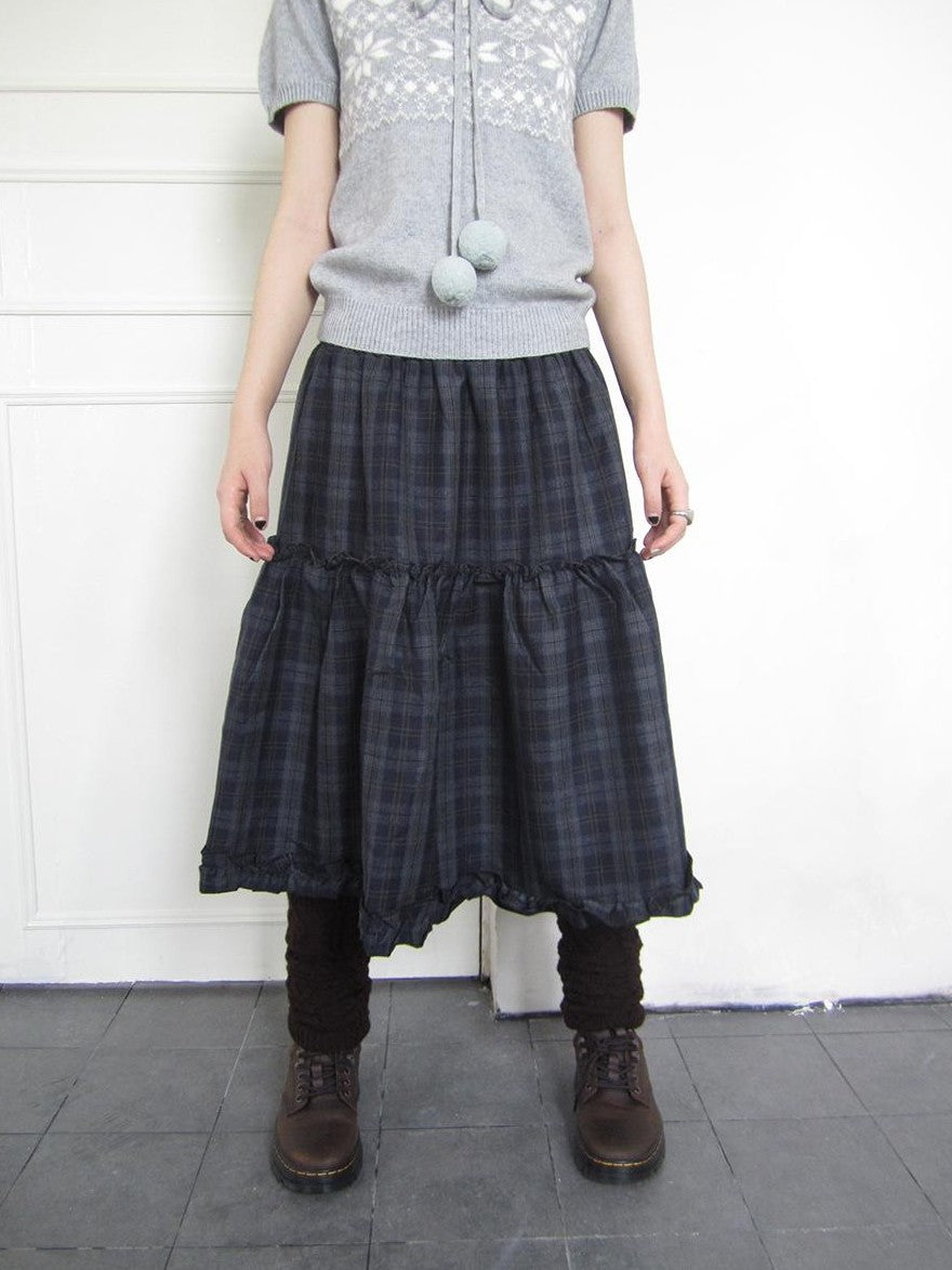 ang project Plaid Ruffle Trim Elastic Waist A Line Women&