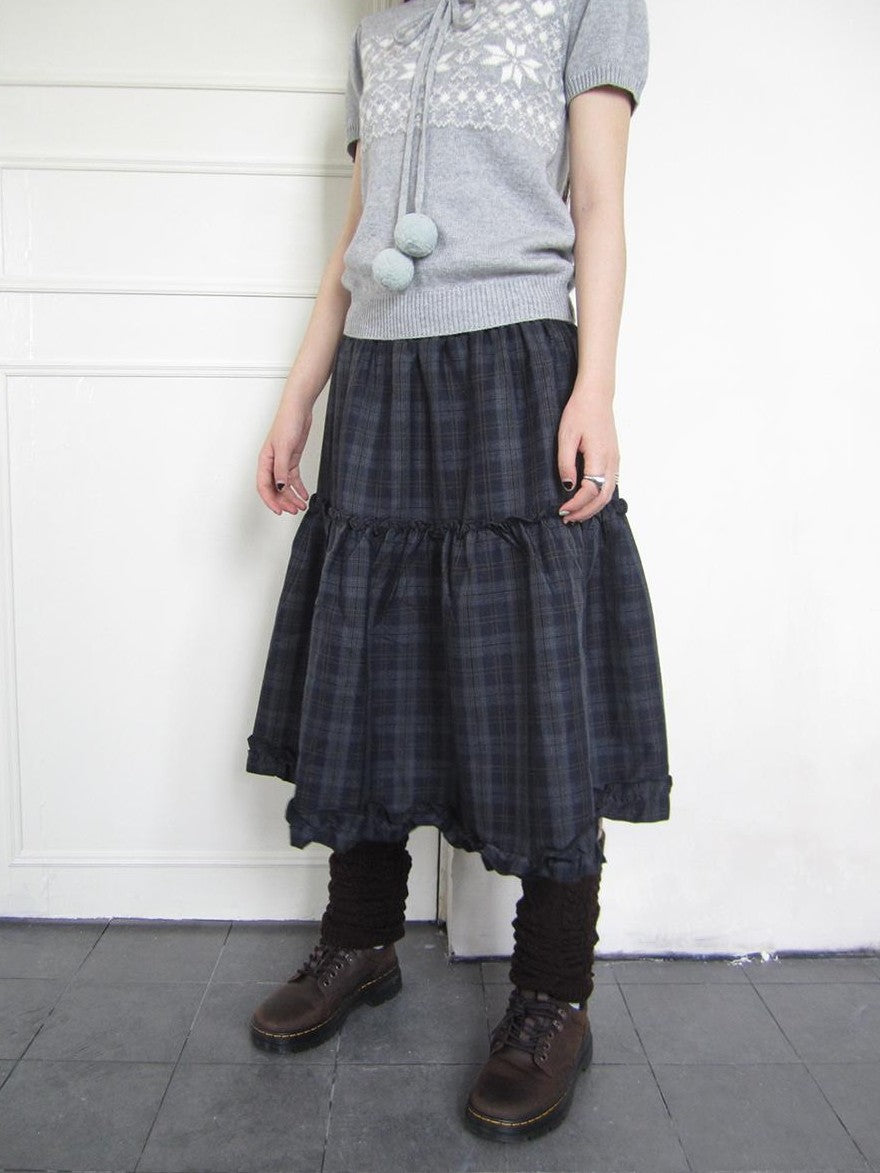 ang project Plaid Ruffle Trim Elastic Waist A Line Women&