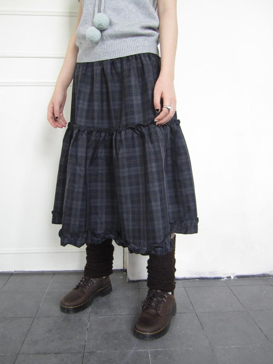 ang project Plaid Ruffle Trim Elastic Waist A Line Women&