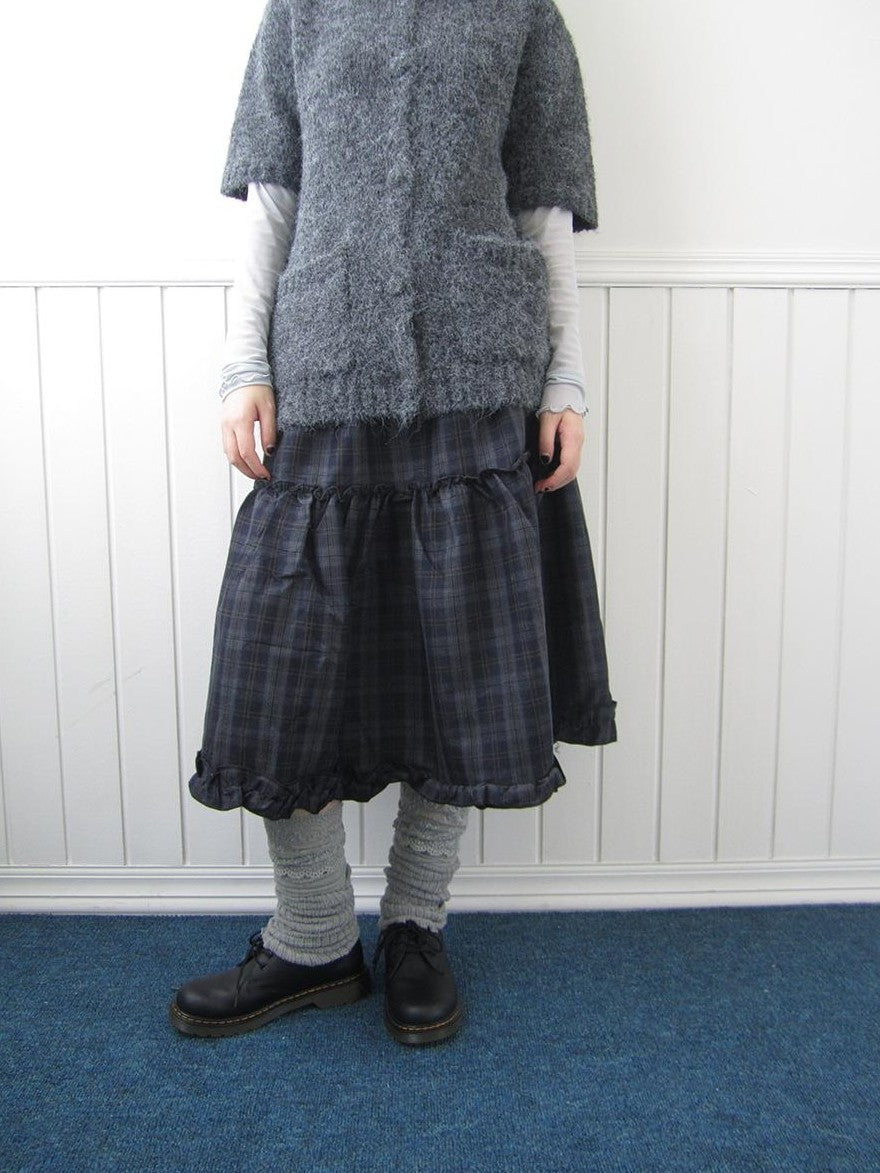 ang project Plaid Ruffle Trim Elastic Waist A Line Women&