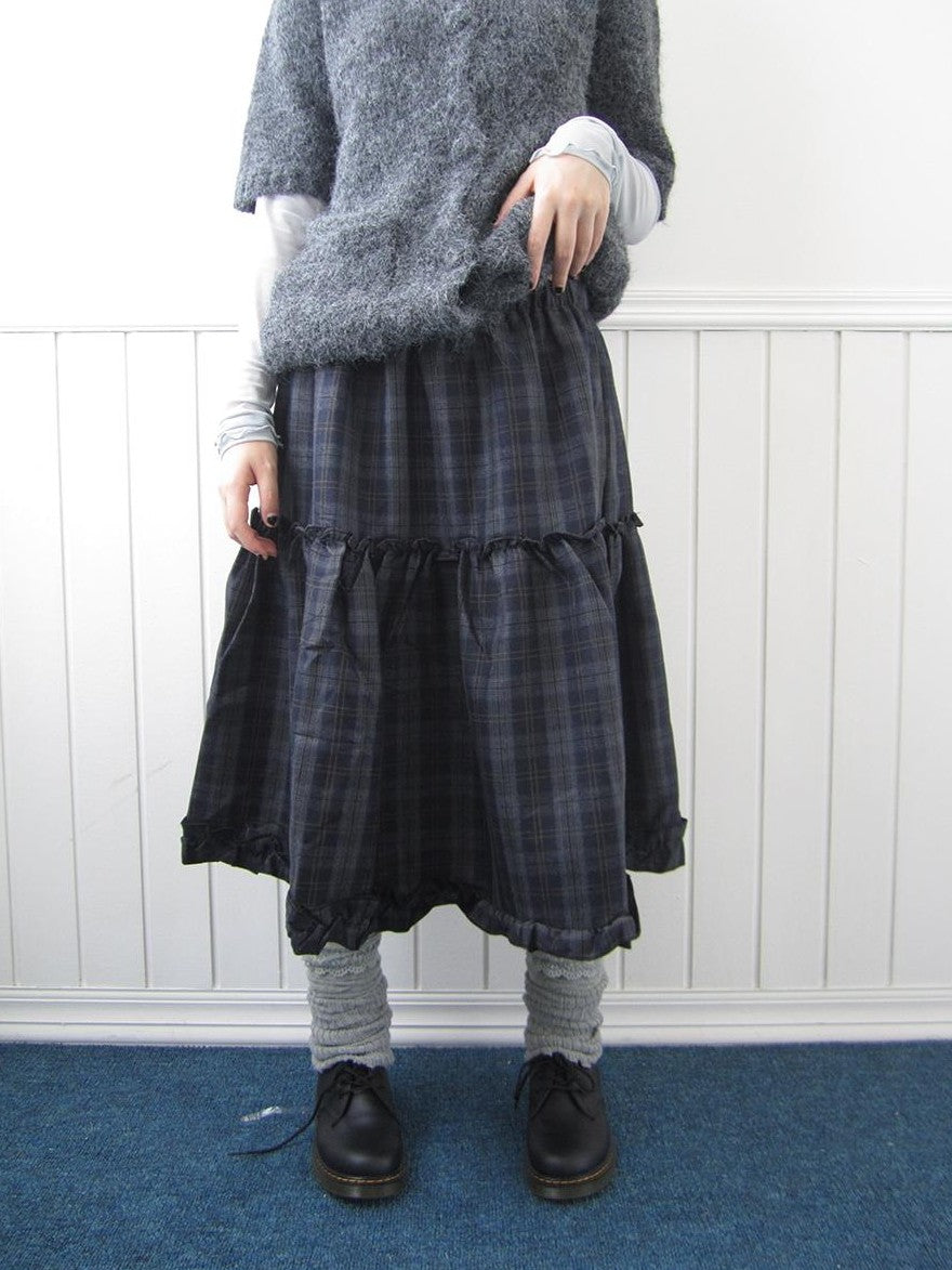 ang project Plaid Ruffle Trim Elastic Waist A Line Women&