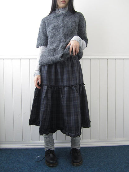 ang project Plaid Ruffle Trim Elastic Waist A Line Women&