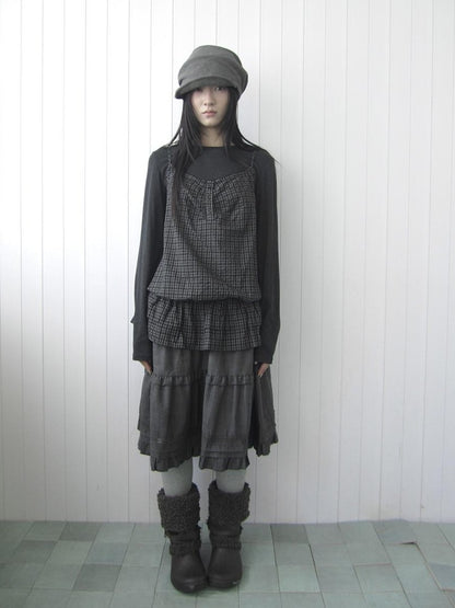 ang project Plaid Ruffle Two Piece Korean Women&