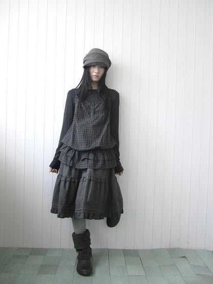 ang project Plaid Ruffle Two Piece Korean Women&