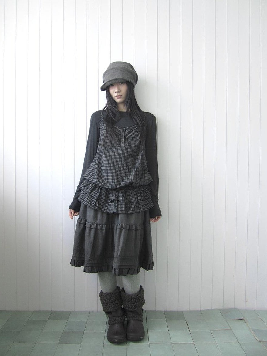 ang project Plaid Ruffle Two Piece Korean Women&