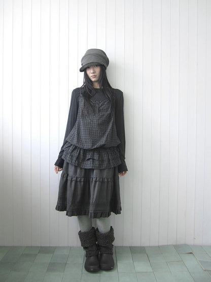 ang project Plaid Ruffle Two Piece Korean Women&