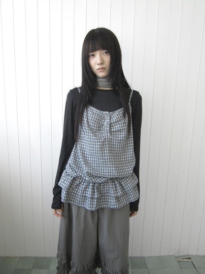 ang project Plaid Ruffle Two Piece Korean Women&