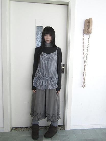 ang project Plaid Ruffle Two Piece Korean Women&