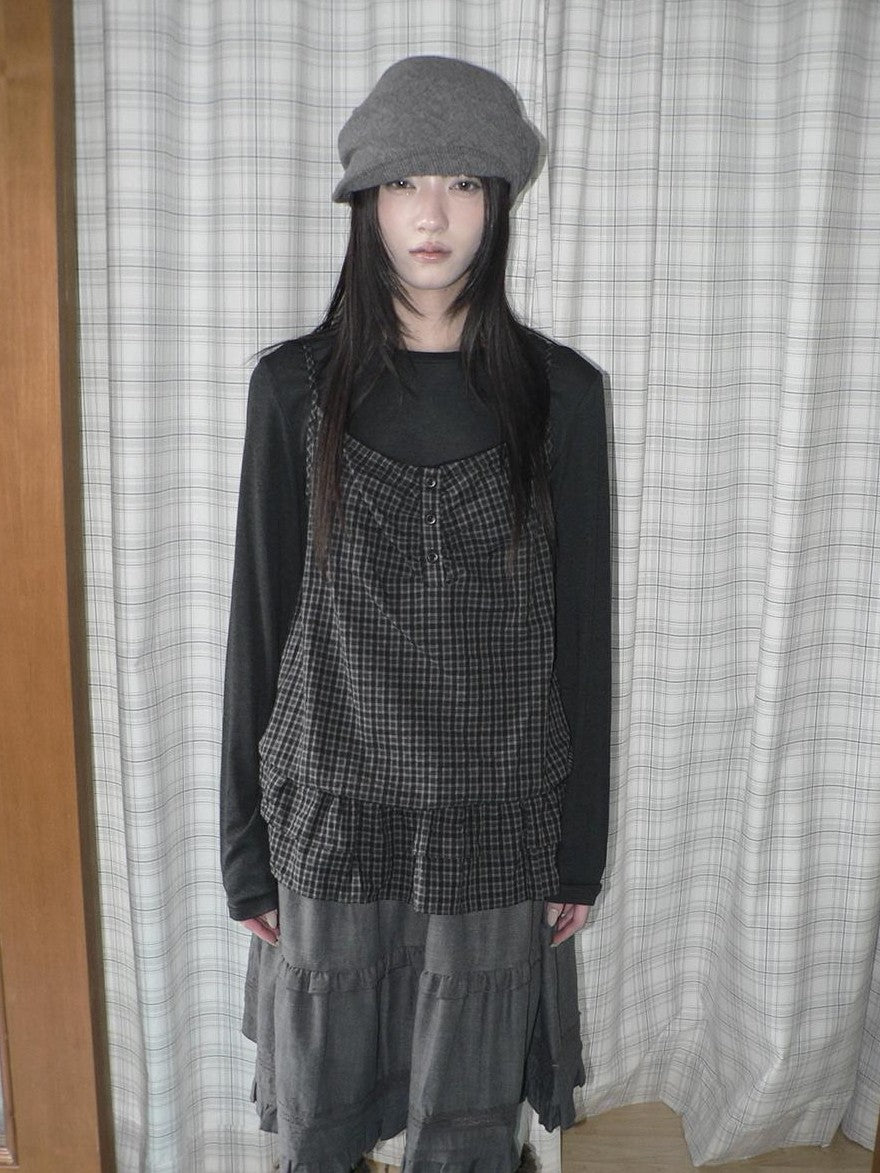 ang project Plaid Ruffle Two Piece Korean Women&