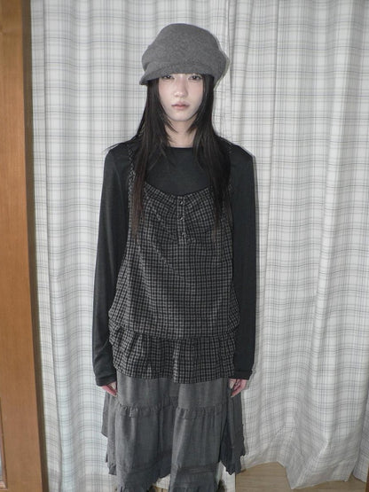ang project Plaid Ruffle Two Piece Korean Women&