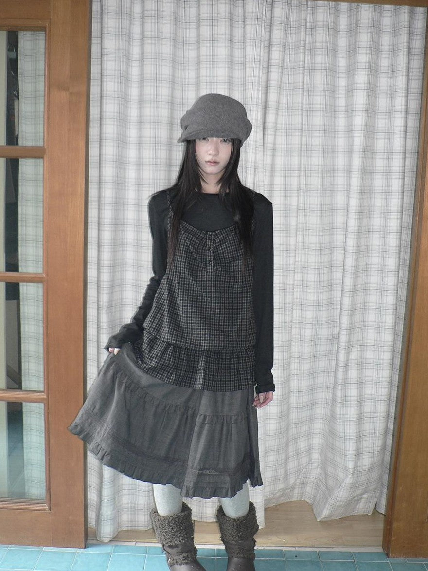ang project Plaid Ruffle Two Piece Korean Women&