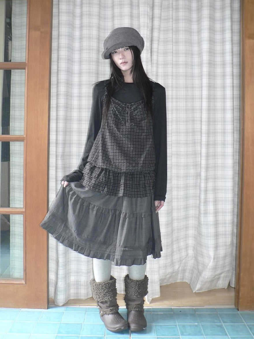 ang project Plaid Ruffle Two Piece Korean Women&