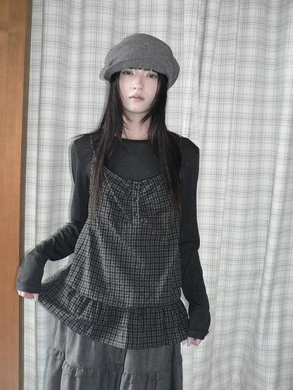 ang project Plaid Ruffle Two Piece Korean Women&