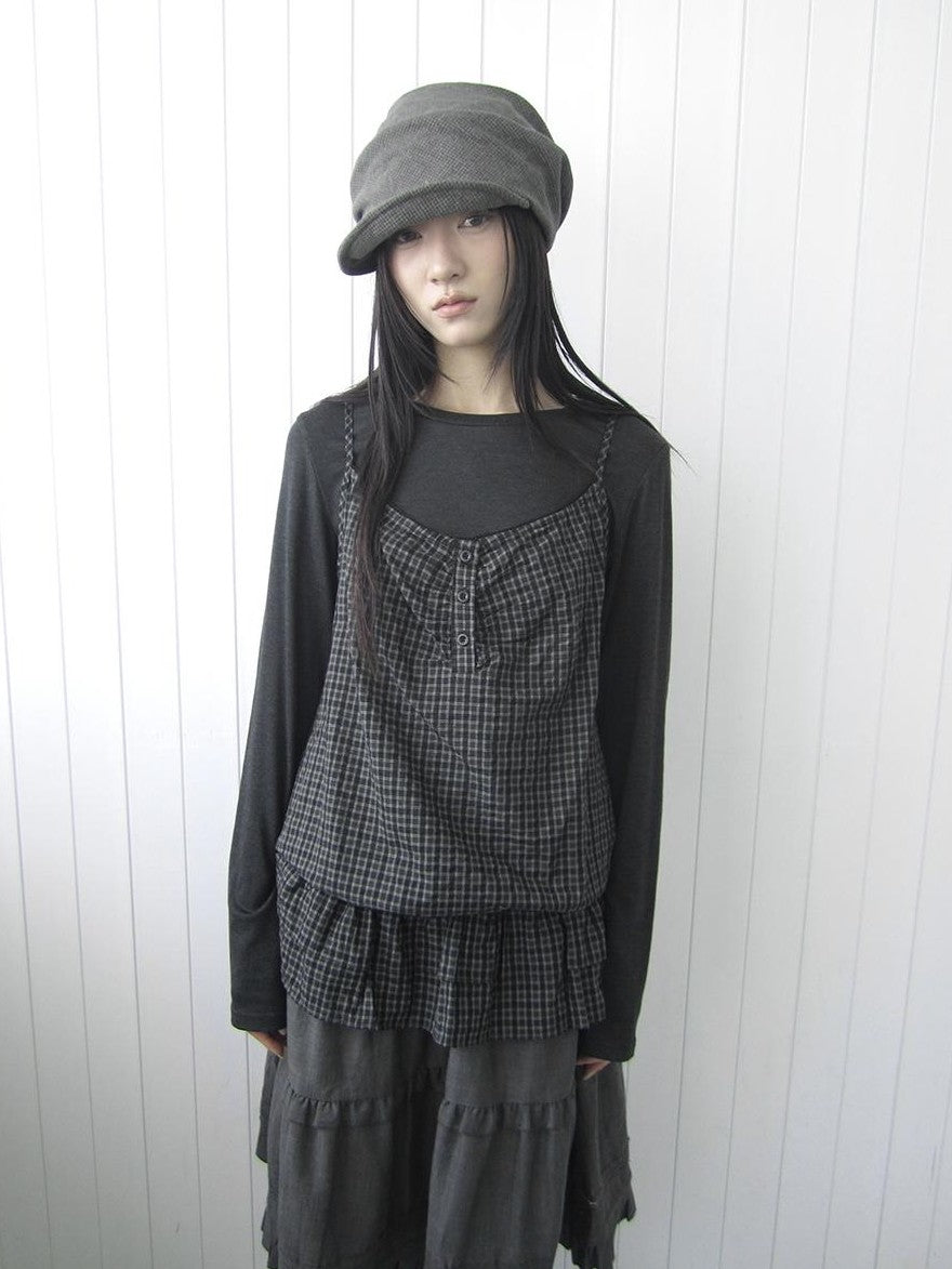 ang project Plaid Ruffle Two Piece Korean Women&