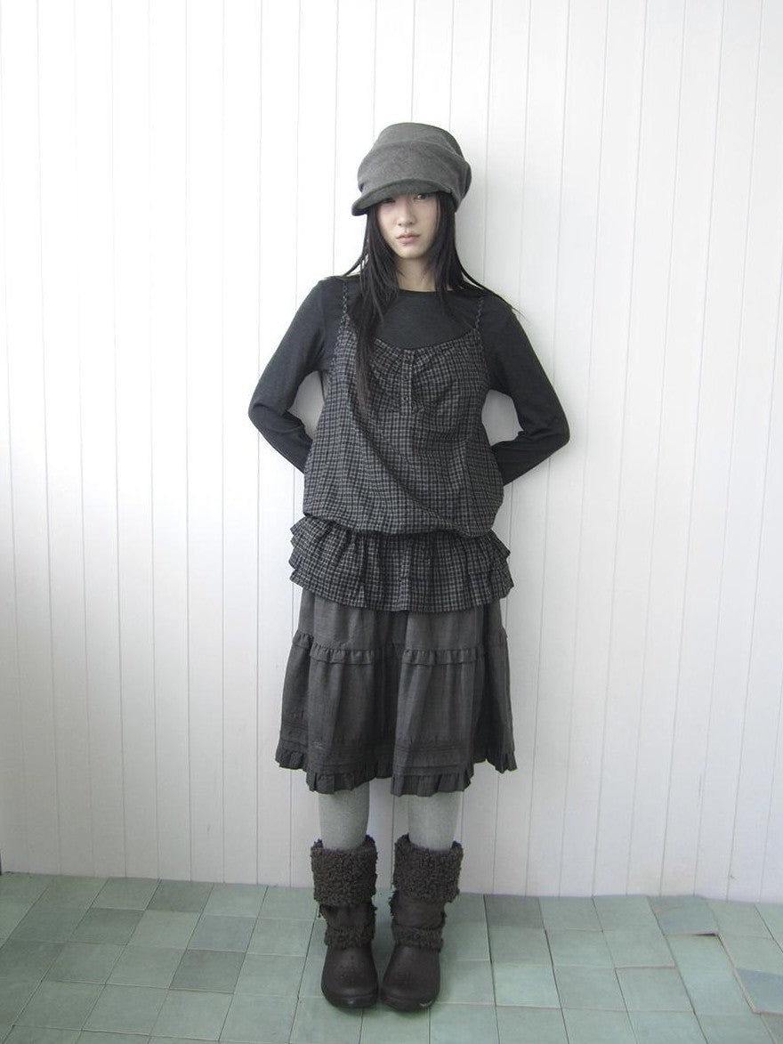 ang project Plaid Ruffle Two Piece Korean Women&