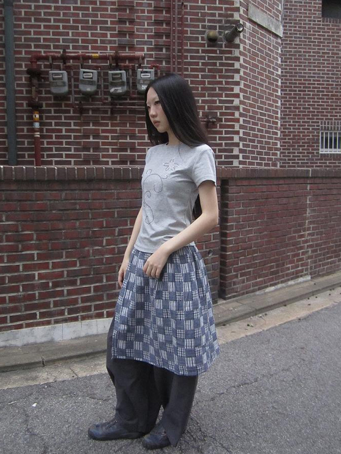 Updateang project Pleated Beaded Color Block Stretch Tee