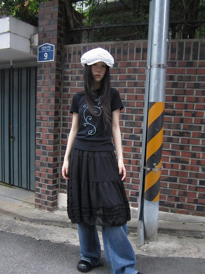 Updateang project Pleated Beaded Color Block Stretch Tee