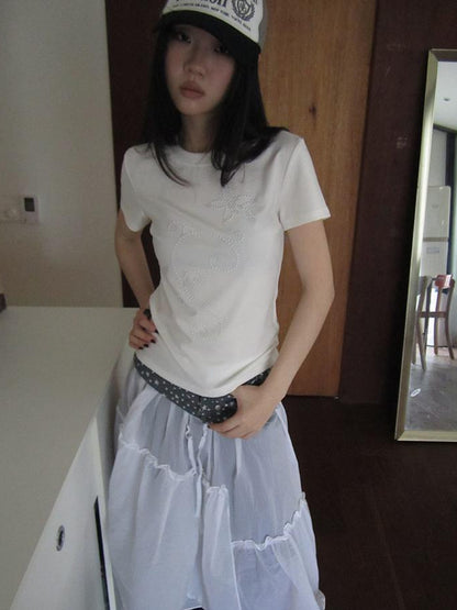 Updateang project Pleated Beaded Color Block Stretch Tee