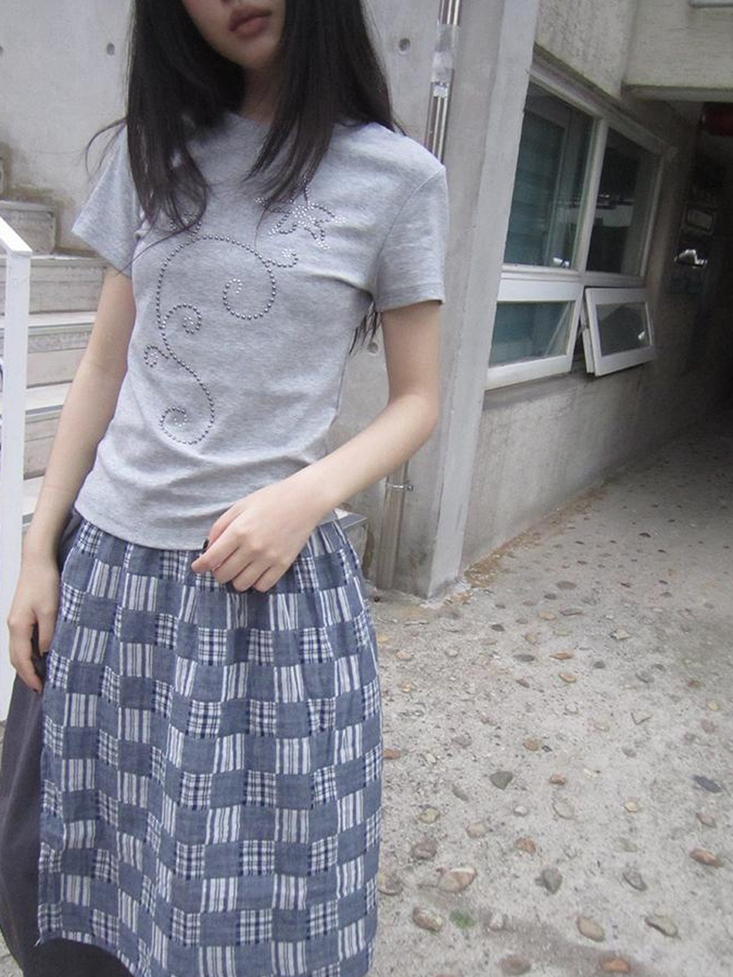 Updateang project Pleated Beaded Color Block Stretch Tee