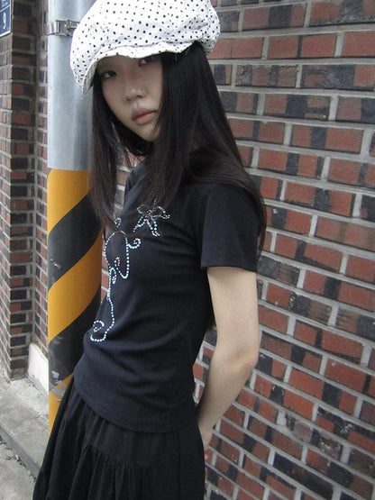 Updateang project Pleated Beaded Color Block Stretch Tee