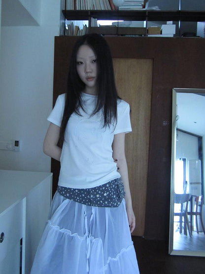Updateang project Pleated Beaded Color Block Stretch Tee