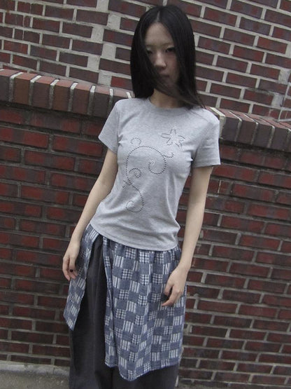 Updateang project Pleated Beaded Color Block Stretch Tee