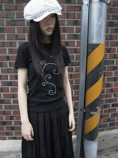 Updateang project Pleated Beaded Color Block Stretch Tee