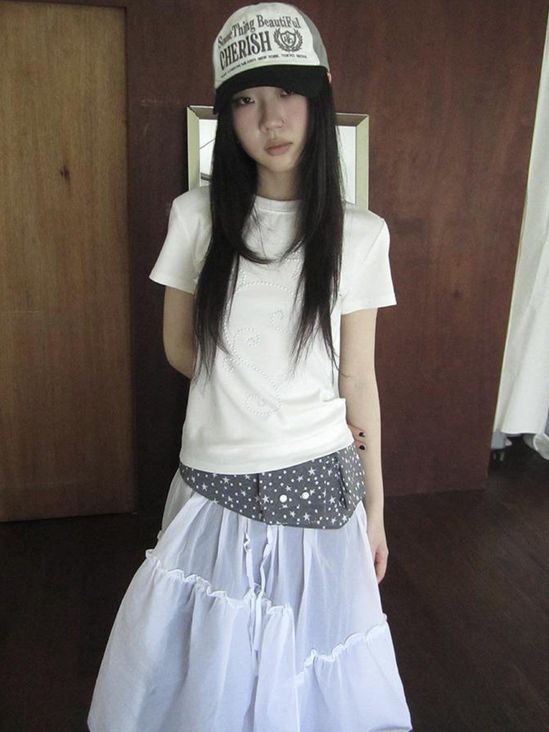 Updateang project Pleated Beaded Color Block Stretch Tee