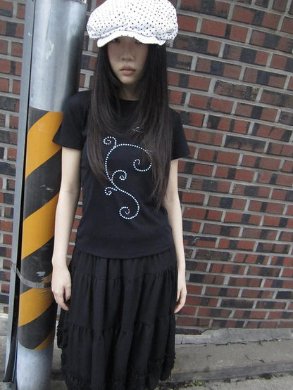 Updateang project Pleated Beaded Color Block Stretch Tee
