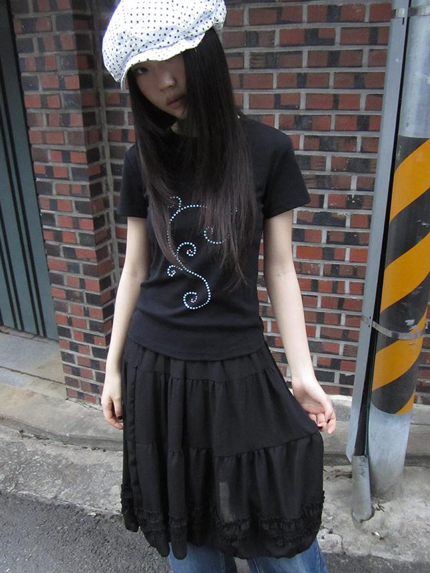 Updateang project Pleated Beaded Color Block Stretch Tee