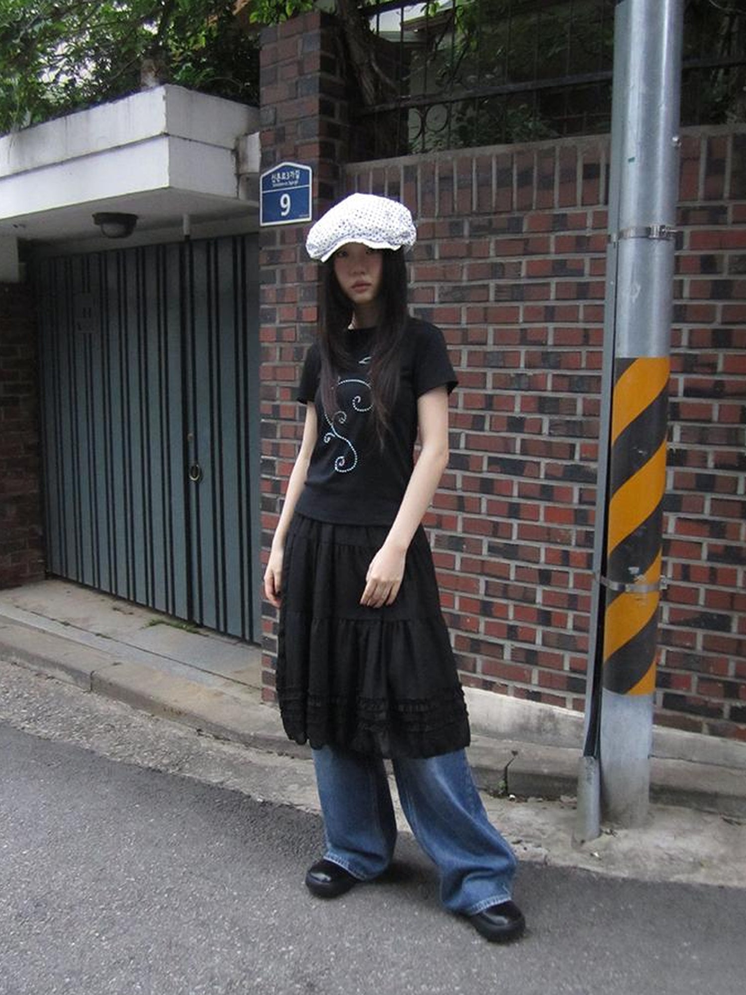 Updateang project Pleated Beaded Color Block Stretch Tee