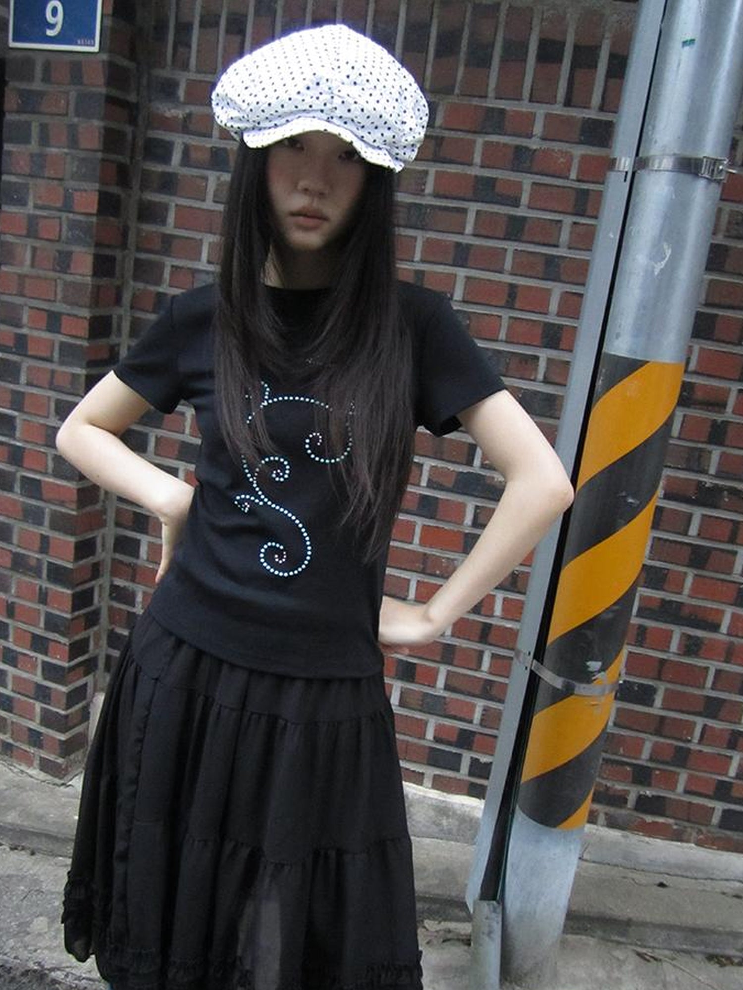 Updateang project Pleated Beaded Color Block Stretch Tee