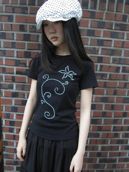 Updateang project Pleated Beaded Color Block Stretch Tee