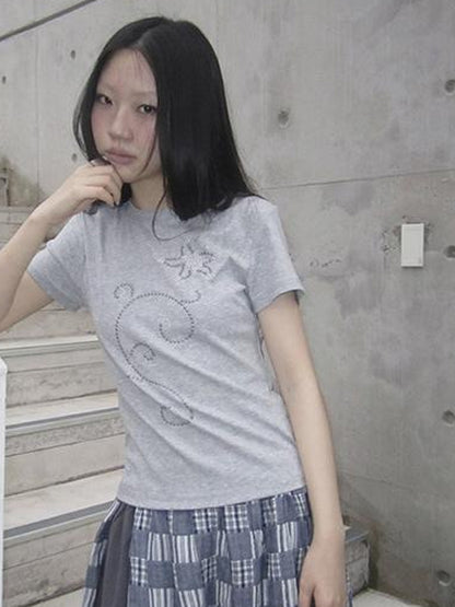 Updateang project Pleated Beaded Color Block Stretch Tee