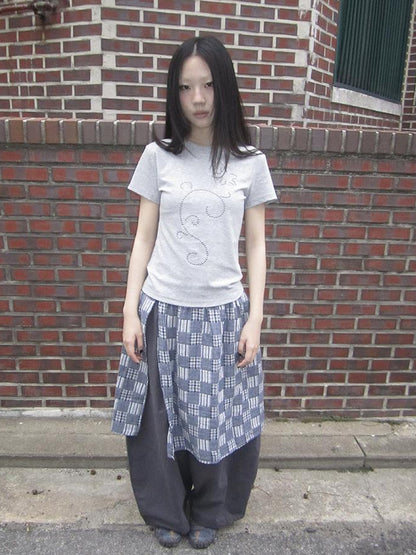 Updateang project Pleated Beaded Color Block Stretch Tee