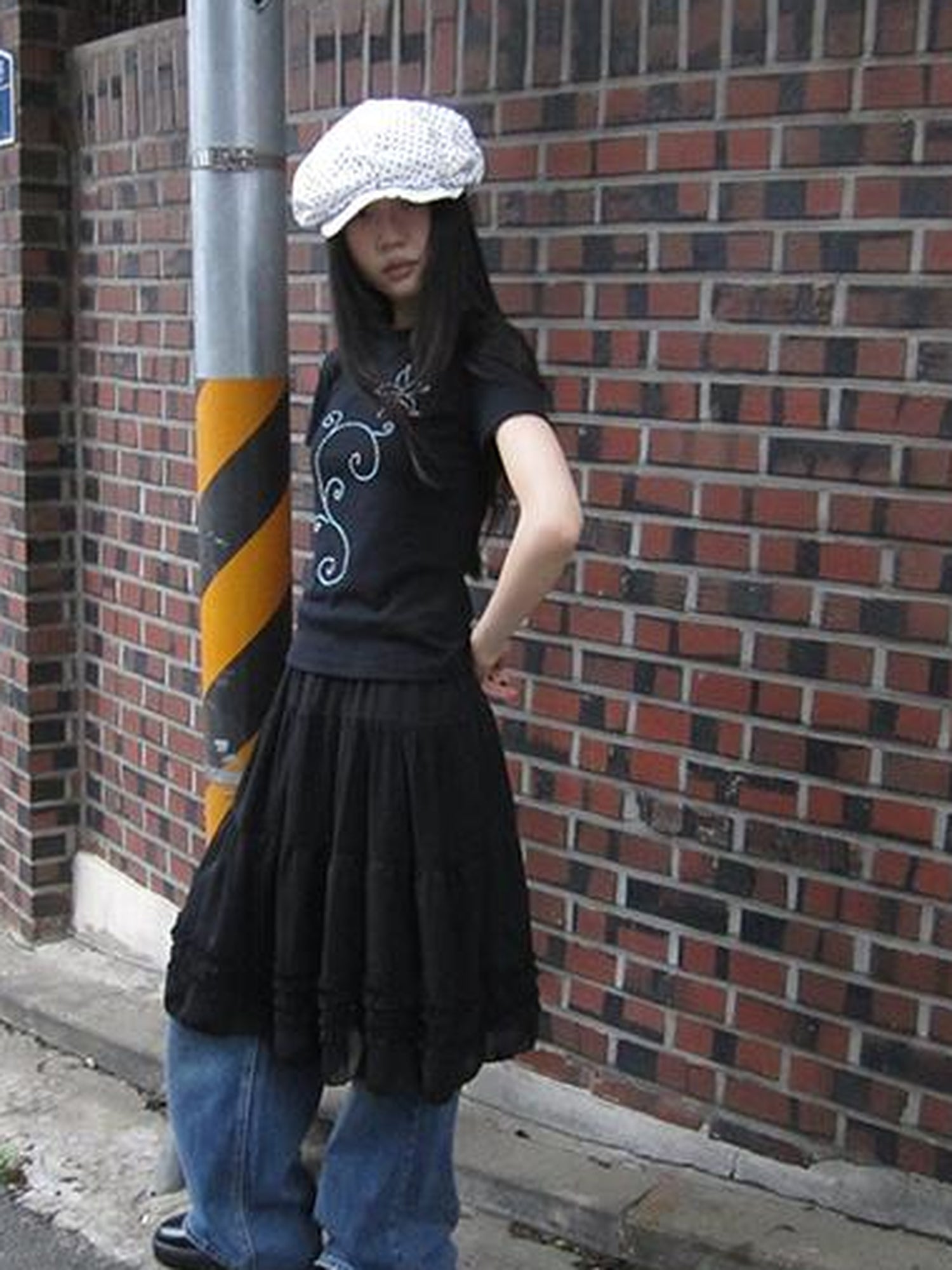 Updateang project Pleated Beaded Color Block Stretch Tee