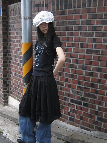 Updateang project Pleated Beaded Color Block Stretch Tee