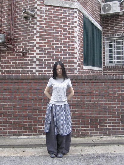 Updateang project Pleated Beaded Color Block Stretch Tee