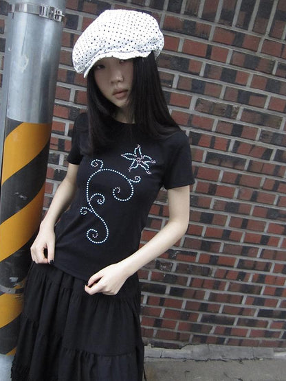 Updateang project Pleated Beaded Color Block Stretch Tee