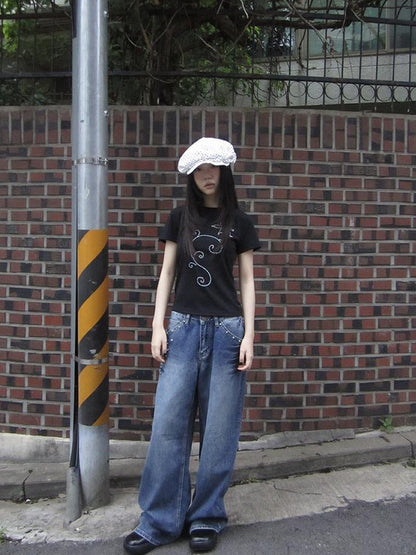 Updateang project Pleated Beaded Color Block Stretch Tee
